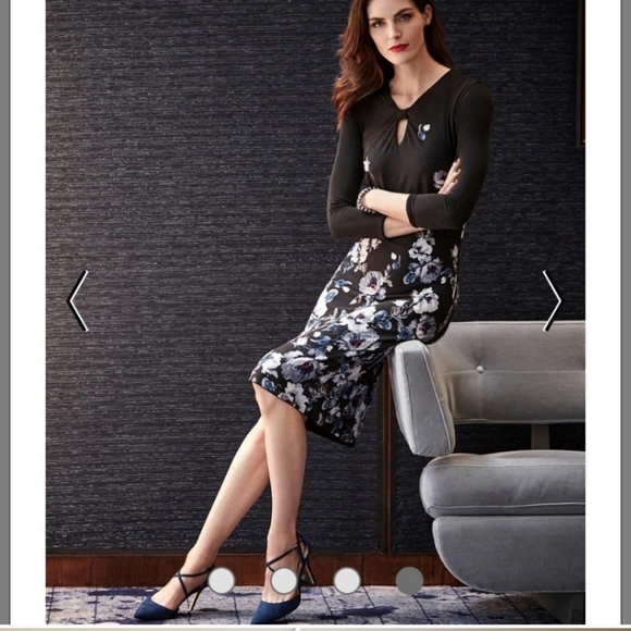 New WHBM Reversible Floral Solid Knit Dress XSP - Picture 2 of 7